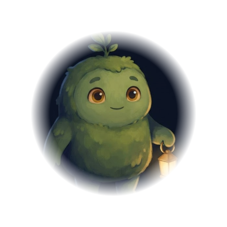 Sprig standing calmly with a lantern